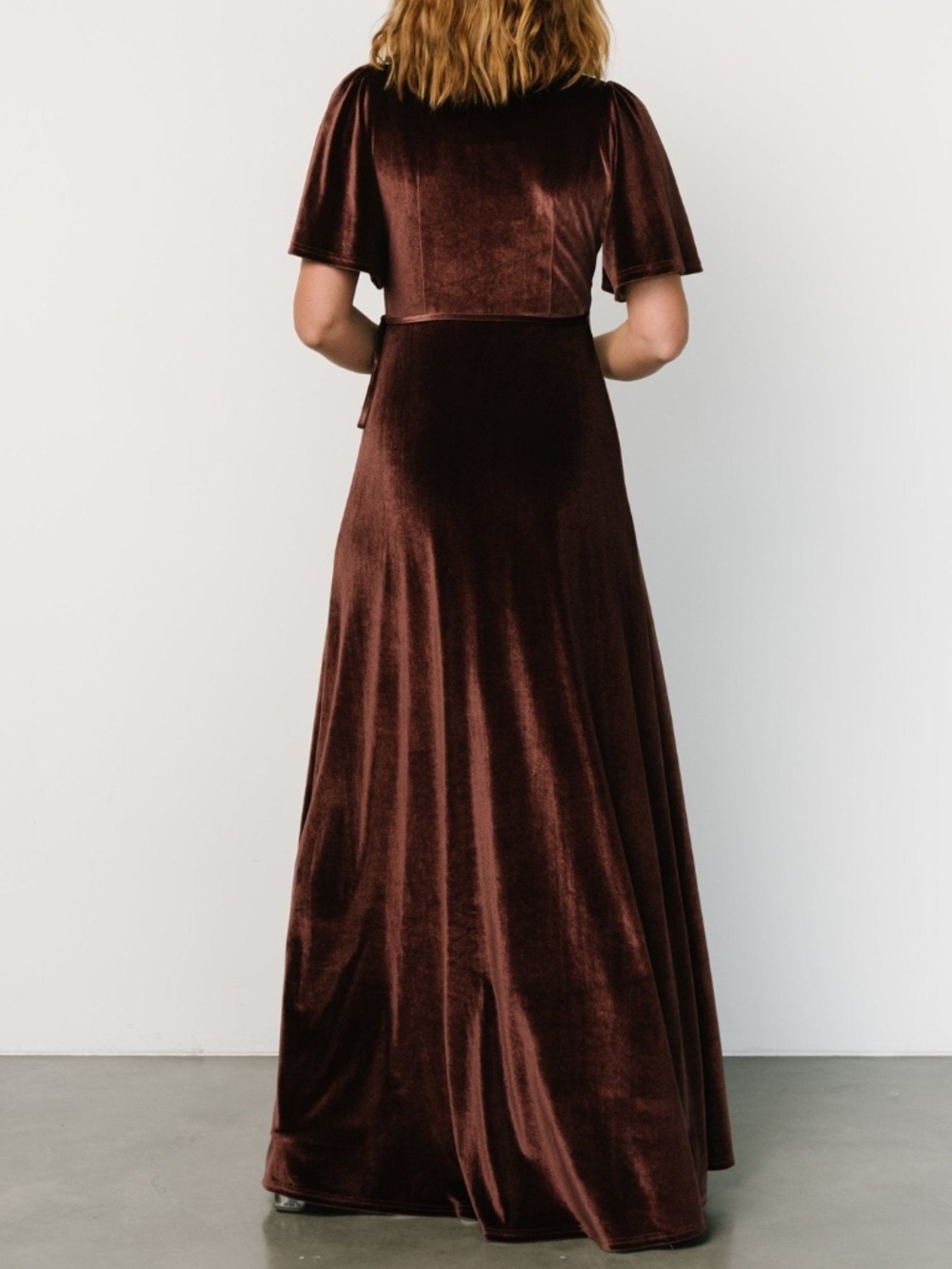 Baltic Born Katelyn Clove Velvet Maxi Wrap Dress Mauve Brown Wedding Guest - Picture 4 of 15